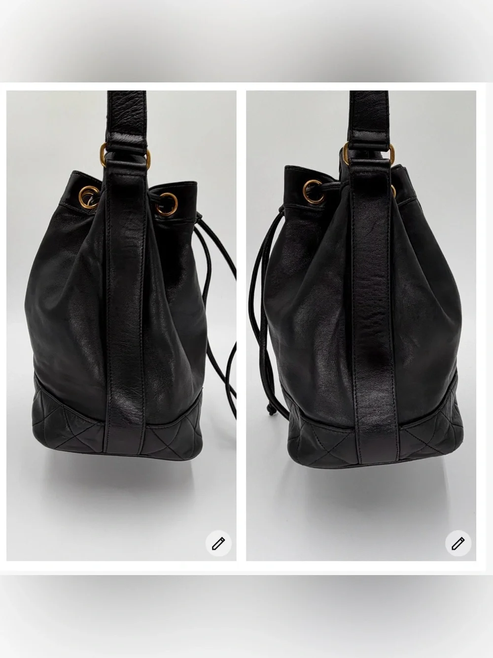 🖤💛CHANEL Black Lambskin Bucket Bag with Gold Chain W/Dust Bag and Entrupy COA